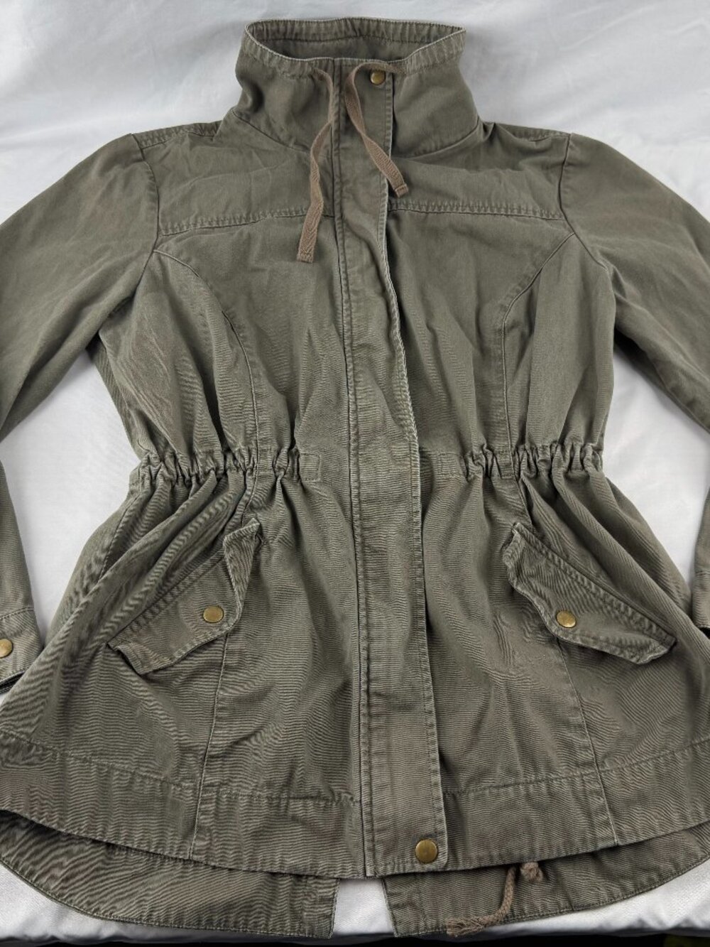 New Directions Utility Anorak Jacket Women Green Cotton Drawstring Utility Coat